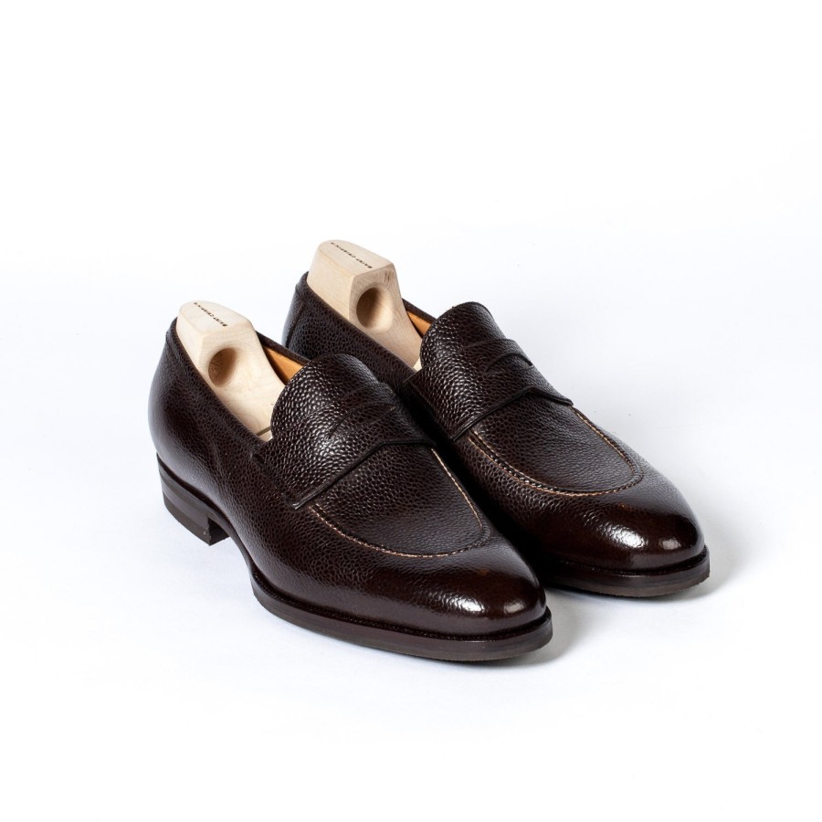 Mto | Saint Crispin's Penny Loafer Made Of Dark Brown Scotch Grain Calfskin - Hand-Polished