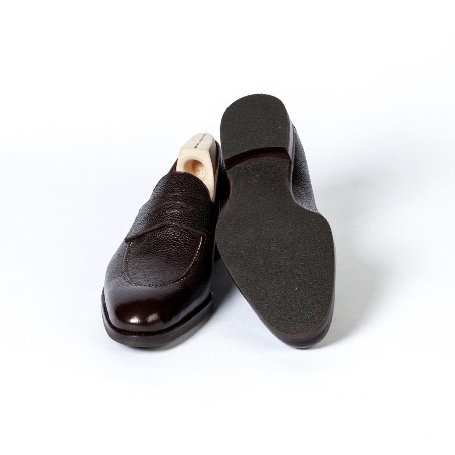 Mto | Saint Crispin's Penny Loafer Made Of Dark Brown Scotch Grain Calfskin - Hand-Polished