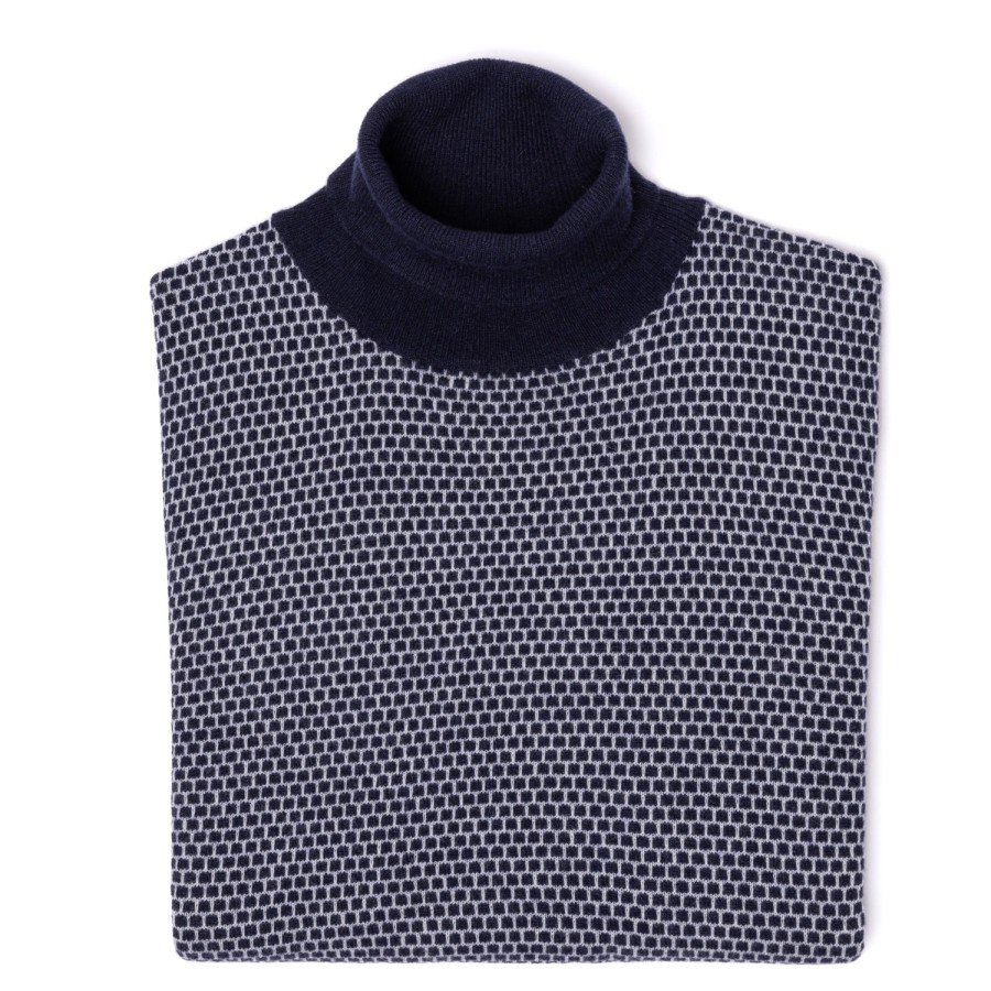 Knitwear | Brigatelli dal 1922 Square-Jacquard Merino Wool And Cashmere Turtleneck Sweater - 1 Ply Ca