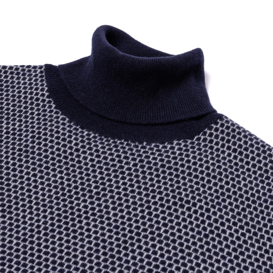 Knitwear | Brigatelli dal 1922 Square-Jacquard Merino Wool And Cashmere Turtleneck Sweater - 1 Ply Ca