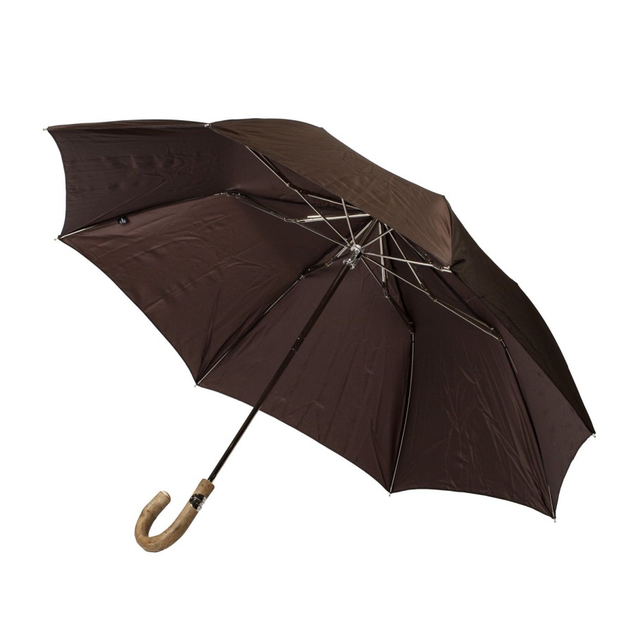 Umbrellas | Maglia Brown Telescopic Umbrella With Wooden Handle