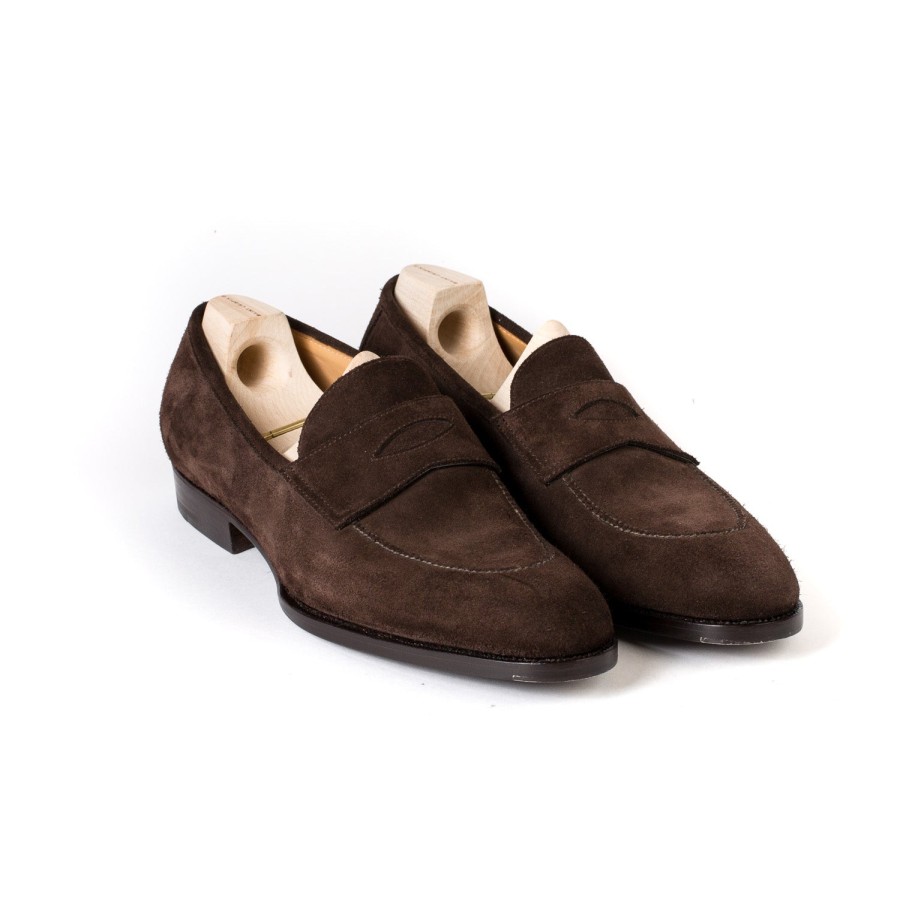 S | Saint Crispin's Penny Loafer "Dress" Made Of Dark Brown Calfskin - Purely Handcrafted