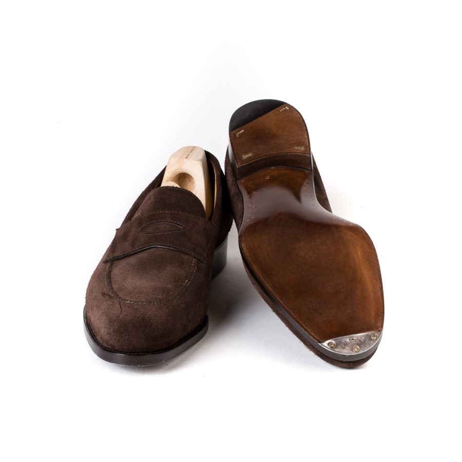 S | Saint Crispin's Penny Loafer "Dress" Made Of Dark Brown Calfskin - Purely Handcrafted