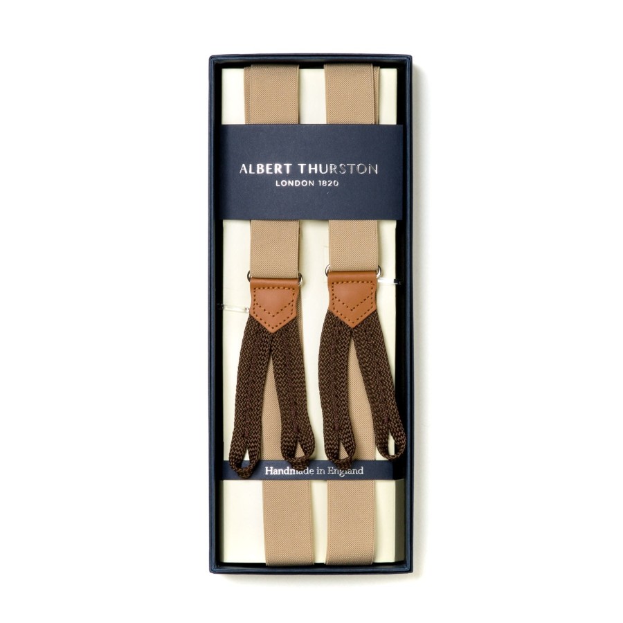 Braces | Albert Thurston Sand-Colored Elastic Suspenders To Button