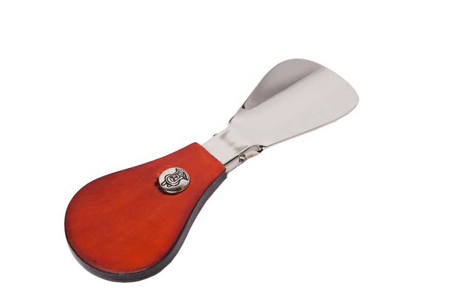 Shoe Care | Turms Folding Silver Shoehorn With Red Handle