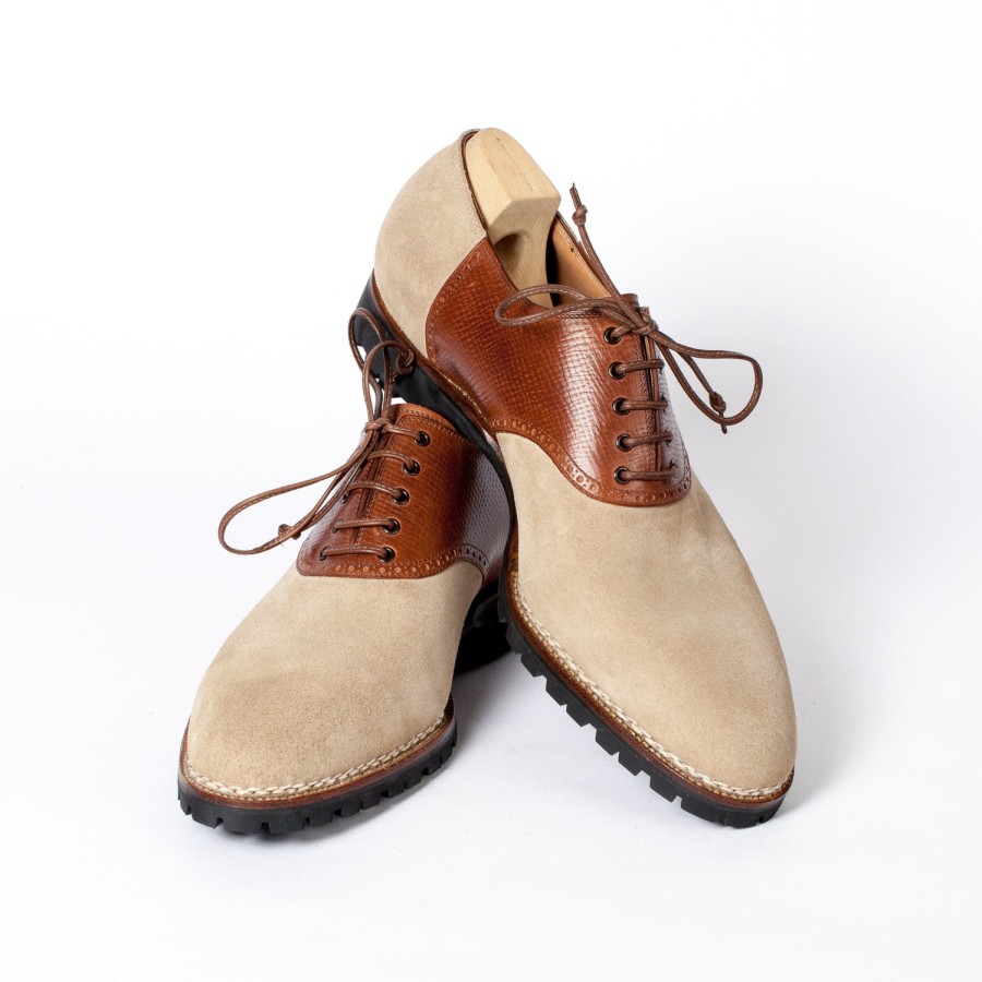 Mto | Saint Crispin's Sand-Colored "Saddle" Oxford Suede With Brown Saddle Made Of Calfskin "Russian Calf"