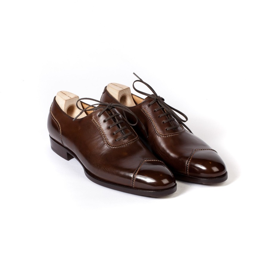 Mto | Saint Crispin's Oxford "Handsewn Cap" Made Of Brown Calfskin - Hand-Colored