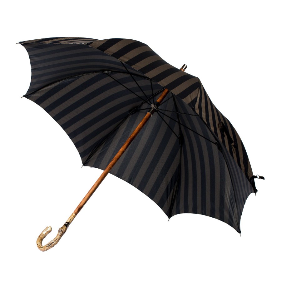 Umbrellas | Maglia Striped Umbrella "Lord" With Massive Wooden Frame And Handle Made Of Hickory Wood