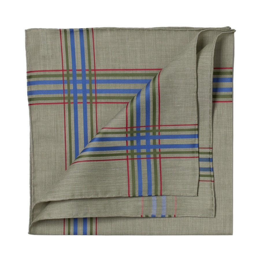 Taschentucher | Simonnot-Godard Green Patterned Cotton Handkerchief