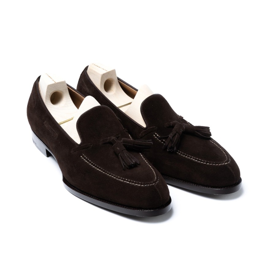 Mto | Saint Crispin's Loafer "Split Toe Tassel" Made Of Dark Brown Suede Leather - Purely Ha