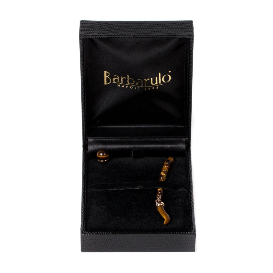 Cufflinks & Jewelry | Barbarulo Napoli Lapel Chain "Tiger'S Eye Ball" Made Of Plated Rose Gold - Purely Handc