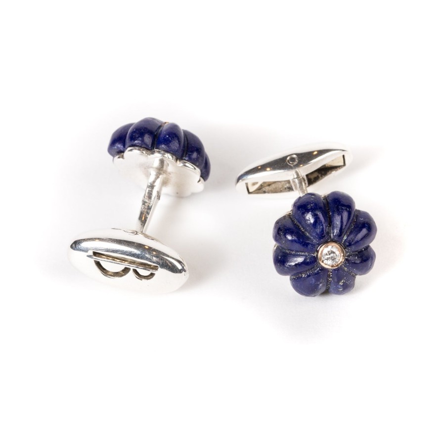 Cufflinks & Jewelry | Barbarulo Napoli Cufflinks "Lapislazuli Flower Diamond" Made Of Sterling Silver - Purel