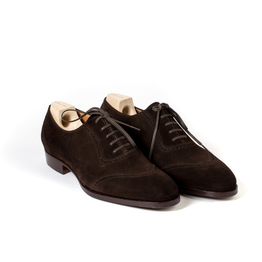 Mto | Saint Crispin's Oxford "Queens" Made Of Dark Brown Suede Leather - Purely Handcrafted