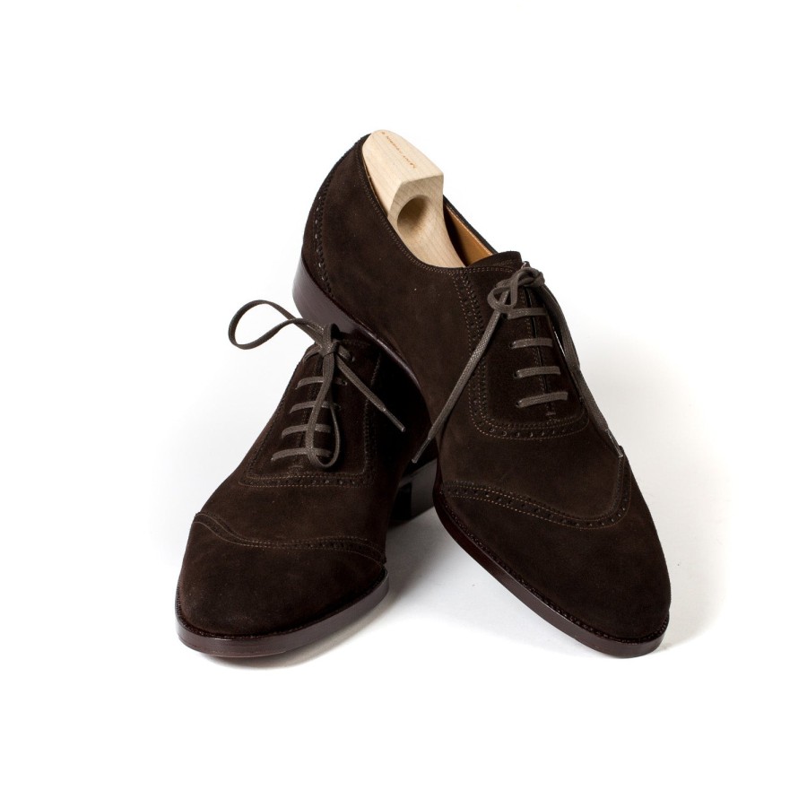 Mto | Saint Crispin's Oxford "Queens" Made Of Dark Brown Suede Leather - Purely Handcrafted