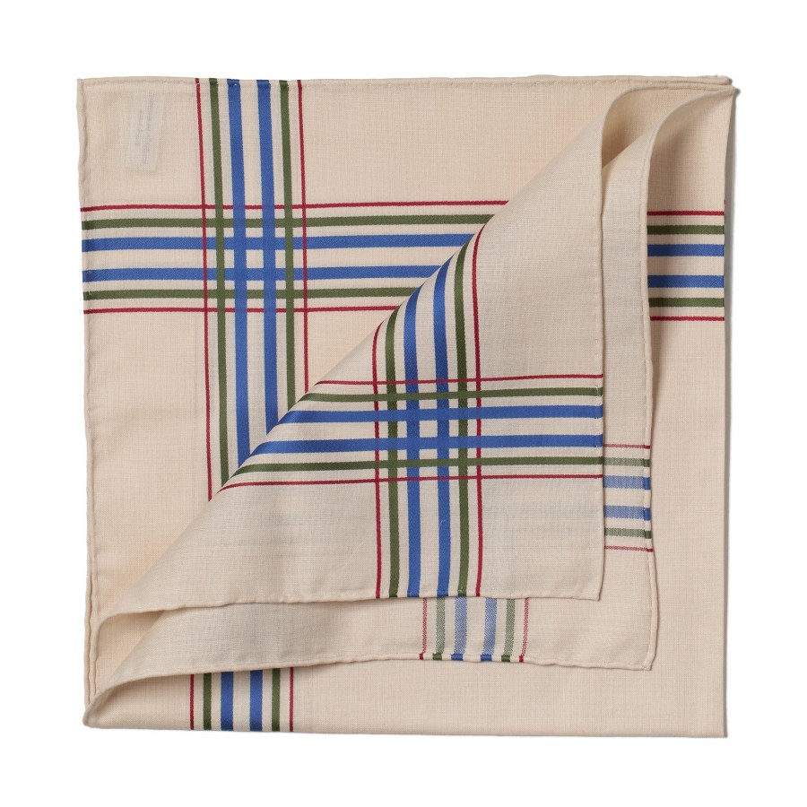 Taschentucher | Simonnot-Godard Beige Patterned Cotton Handkerchief