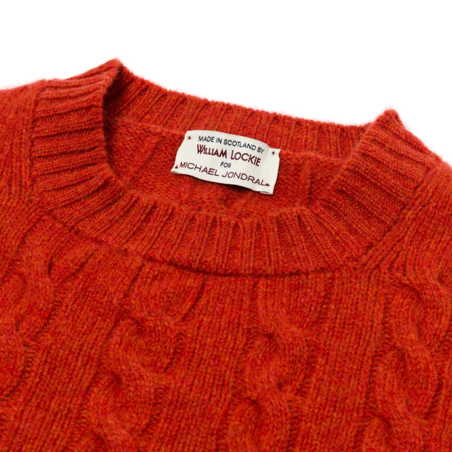 Knitwear | William Lockie Mj Exclusive: Pure Geelong Lambswool "Crew Cable-Rib" Sweater - 3 Ply