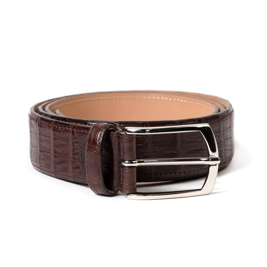 Belts | Simonnot-Godard Belt Made Of Brown Crocodile Leather - Handcrafted