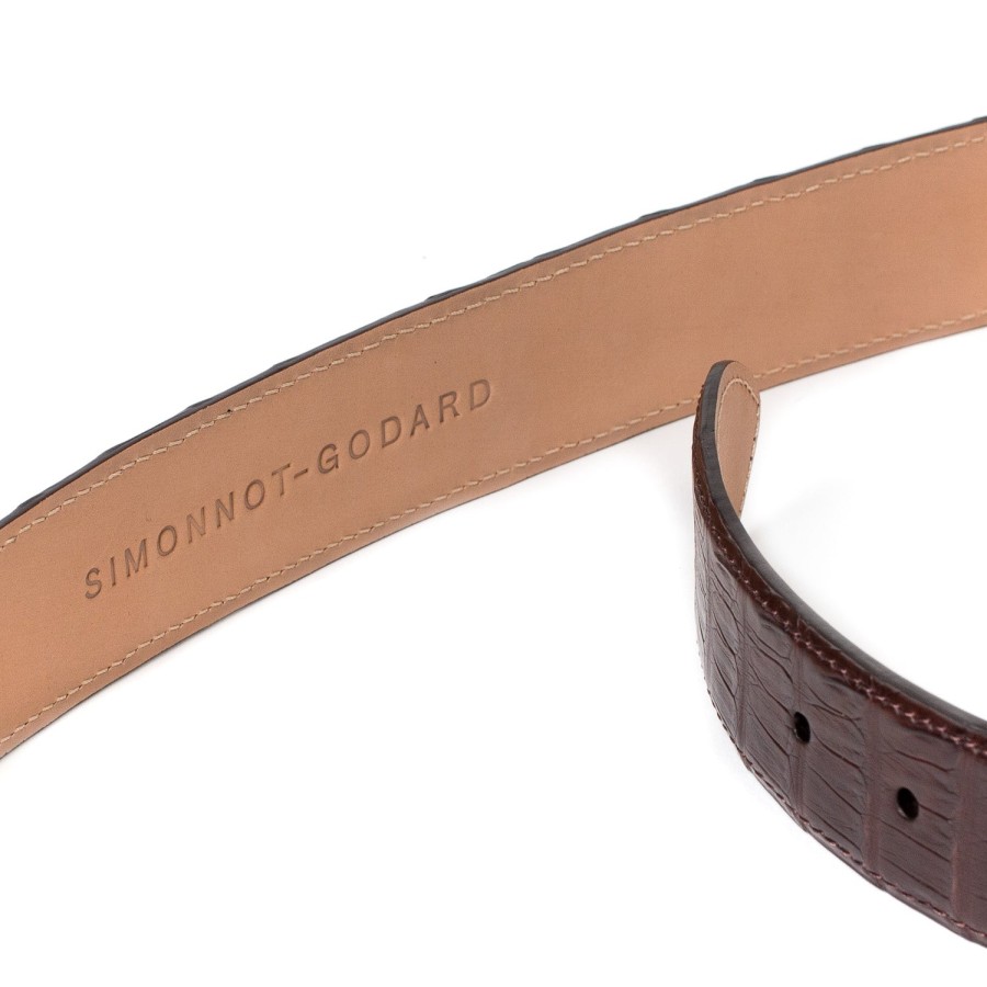 Belts | Simonnot-Godard Belt Made Of Brown Crocodile Leather - Handcrafted